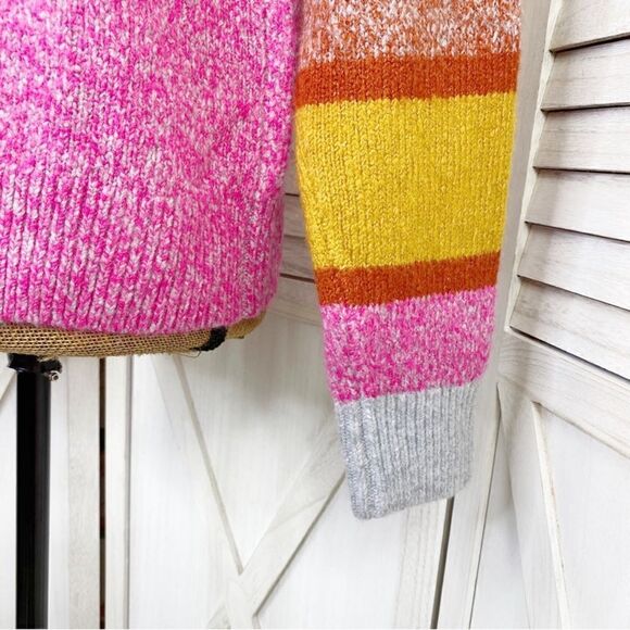 Lou & Grey for Loft Multi Stripe Chunky Knit Sweater Gray Yellow Pink Small - Picture 7 of 13